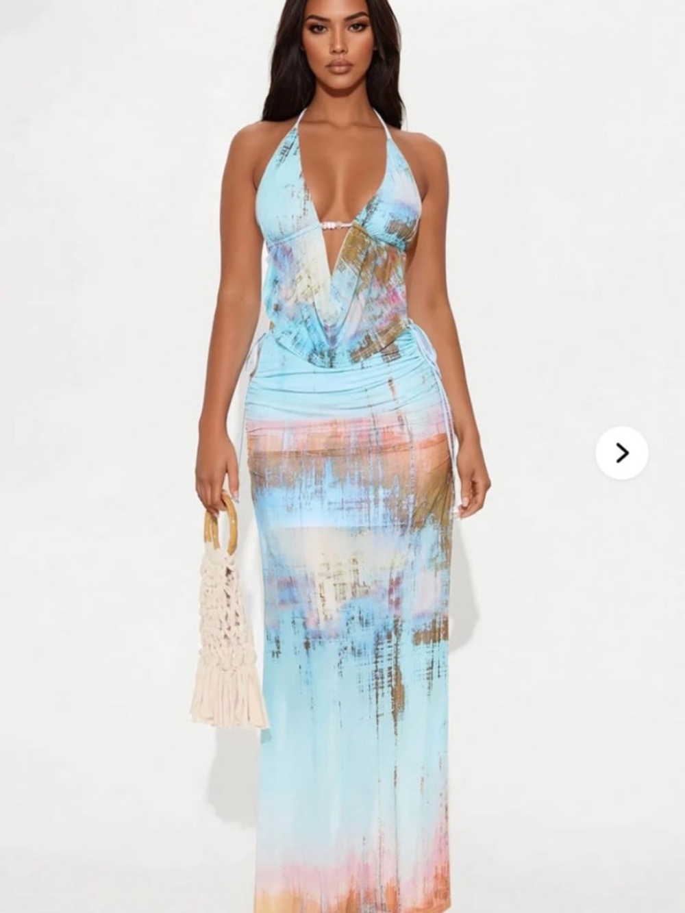 Fashion Nova Blue Multi Halter Tank Two piece Maxi skirt and top